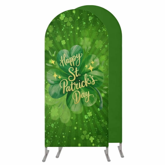 Happy St Patrick's Day Wedding Arch Cover,Stretchy Spandex Arch Backdrop Stand Covers 4 FT,Lucky Green Shamrocks Spring Leaf Round Top Arched Backdrop Cover for Birthday Party Ceremony Baby Shower