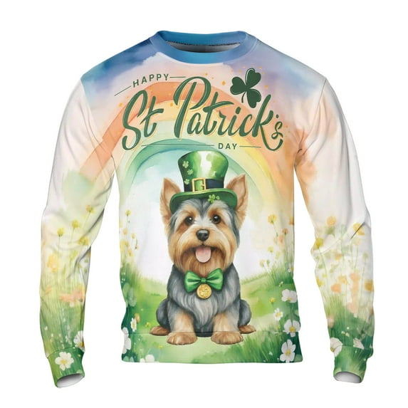 Happy St. Patrick’s Day Yorkshire Terrier with Green Hat Shamrocks Rainbow All Over Print 3D Sweatshirt Unisex Merch Yorkie Dog Lover Gifts - 03007