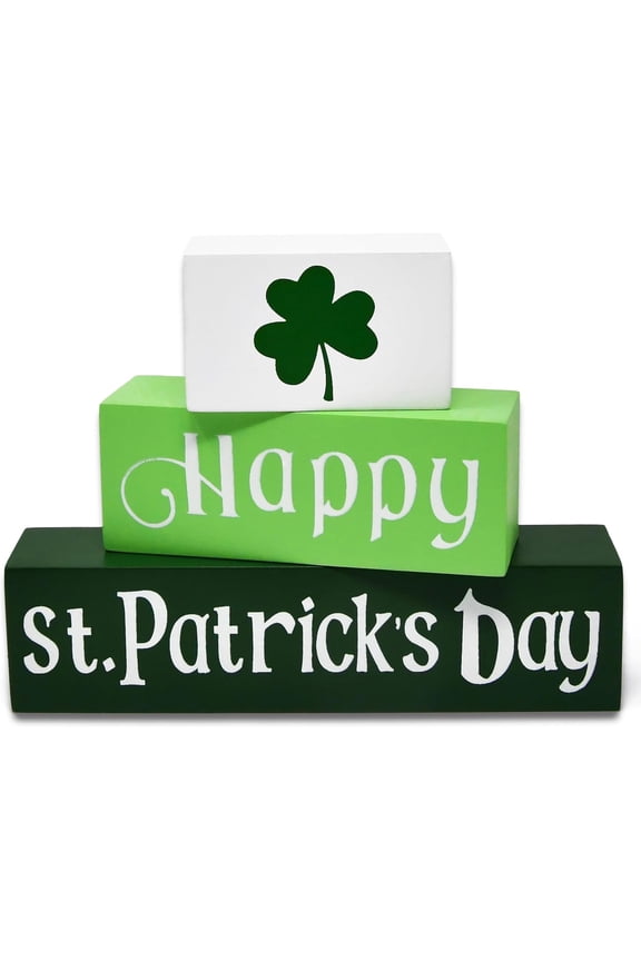 Happy St. Patrick''''''''s Tabletop Wooden Block Signs Set of 3