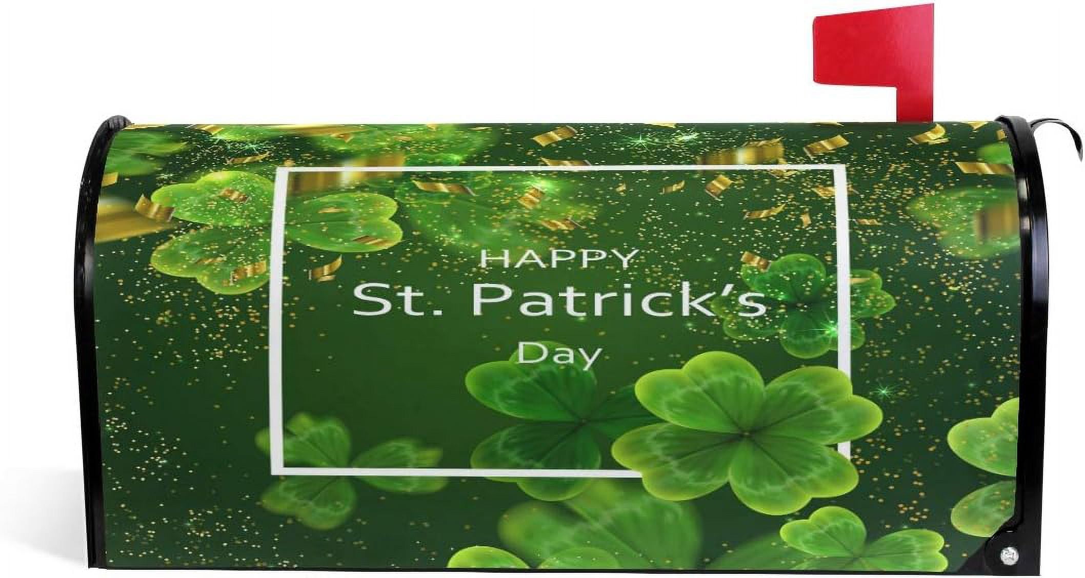 Happy St Patricks Clover Magnetic Magnetic Mailbox Cover Standard Size for Garden Yard Outdoor Decorations-18 x 20.8"