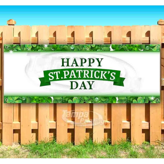 Happy St Patricks Day 13 oz Vinyl Banner With Metal Grommets