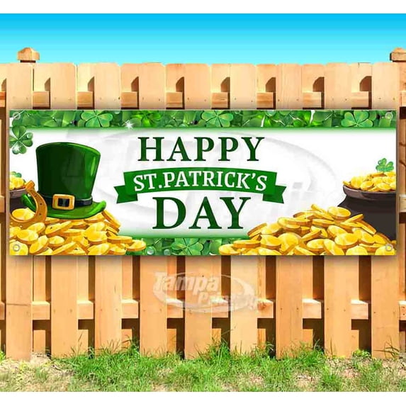 Happy St Patricks Day 13 oz Vinyl Banner With Metal Grommets