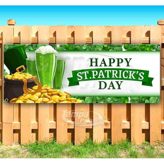 Happy St Patricks Day 13 oz Vinyl Banner With Metal Grommets