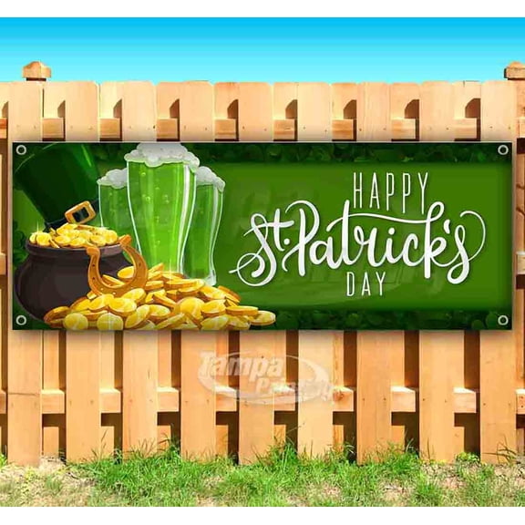 Happy St Patricks Day 13 oz Vinyl Banner With Metal Grommets
