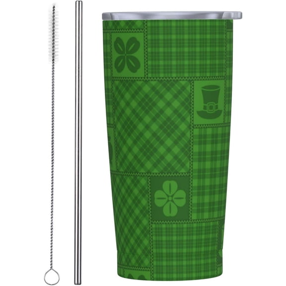 Happy St. Patricks Day 2023 Tumbler With Lid And Straw Stainless Steel Reusable Coffee Travel Mug 20 Oz Insulated Skinny Thermal Cup Water Glasses For Women Men