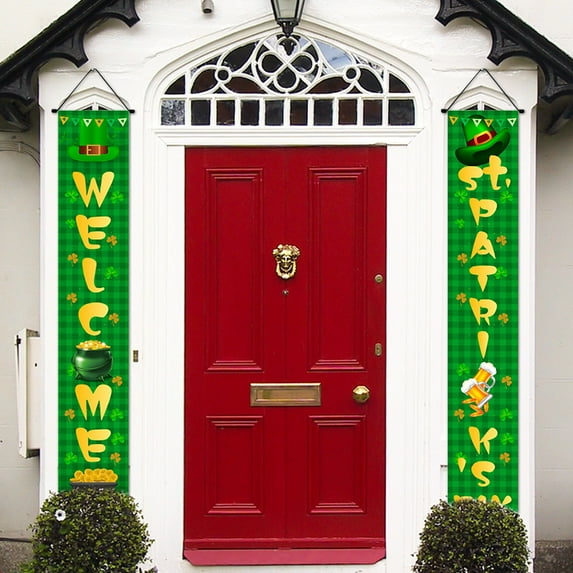 Happy St Patricks Day Door Banners,Green Irish Shamrocks Front Porch Banners,Weclome Sign St. Patrick's Day Decorations for Home Party(70.8x11.8inch)