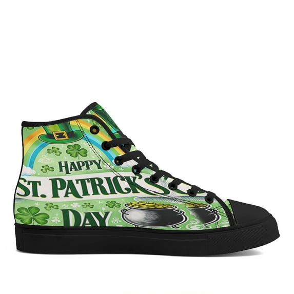 Happy St Patricks Day High Top Canvas Shoes Sneakers Black Size 10