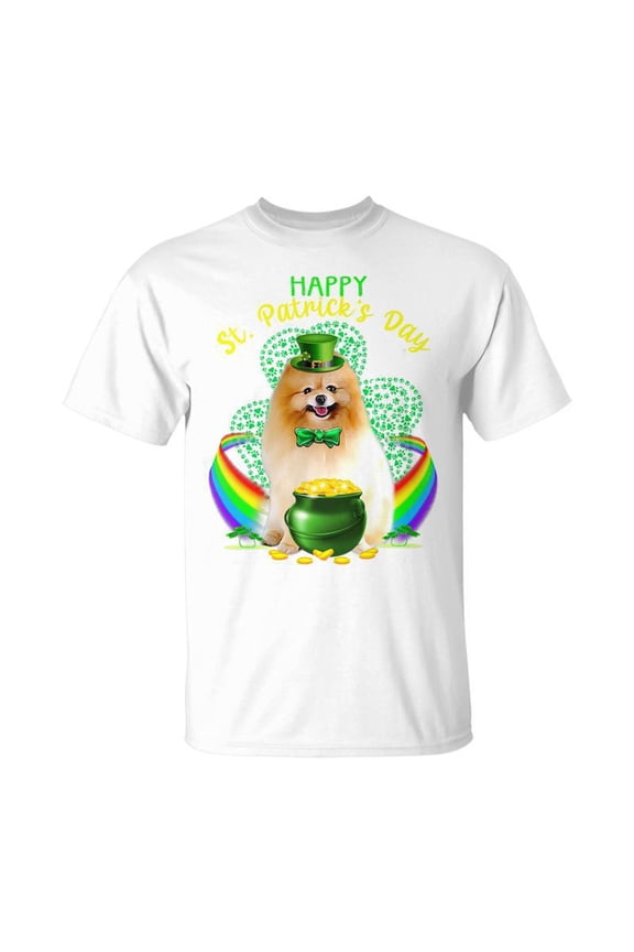 Happy St Patricks Day Pomeranian Leprechaun Hat Shamrocks TShirt Unisex Jersey Crewneck Ts