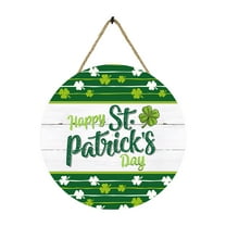 Happy St Patricks Day Sign Front Door Decor, Green Shamrock Clover Horseshoe Farmhouse Wood Door Hanger, Spring Rustic Wooden Wreath Pediment Plaque Outdoor Indoor Wall Hanging Decor