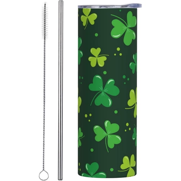 Happy St. Patricks Day Tumbler With Lid And Straw Stainless Steel Reusable Coffee Travel Mug 20 Oz Insulated Skinny Thermal Cup Water Glasses For Women Men