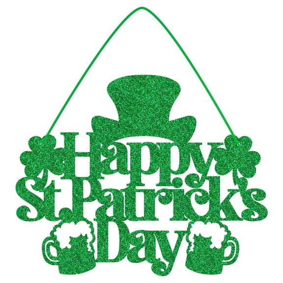 Happy St.Patricks Shiny Door Hanging Sign, 9.5"x 11.8" Green Simple Letter Front Door Courtyard Decoration, Party Decoration Props