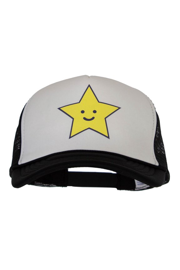 Happy Star Heat Transfer Summer Foam Mesh Trucker Cap - Black White OSFM