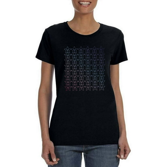 Happy Star Pattern T-Shirt Women -Smartprints Designs, Female 3X-Large