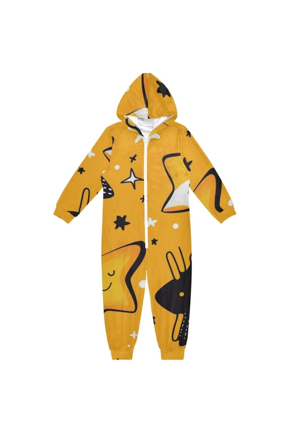 Happy Stars One Piece Pajamas Soft Jumpsuit Cozy Sleep and Play Romper Zipper and Pockets 7-8T
