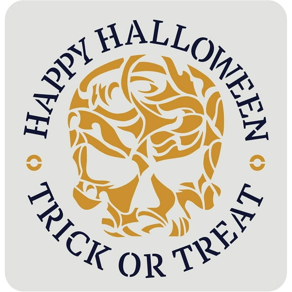 Happy Stencil 11.8x11.8inch Reusable Skeleton Head Stencil Trick or Treat Drawing Stencil DIY Skull Stencil for Painting on Wall Canvas Tile Furniture and Paper