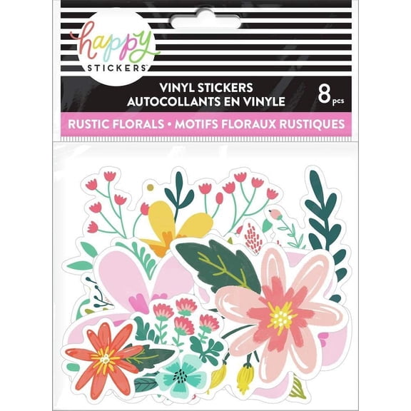 Happy Stickers Rustic Floral Die Cut Vinyl Decal Stickers - 8 Pack