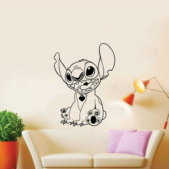 Happy Stitch Cute Fun Lilo and Stitch Disney Cartoon Wall Sticker Art Decal for Boys Girls Room Bedroom Kindergarten Nursery House Fun Home Decors Stickers Wall Art Vinyl Decoration Size (10x6 inch)
