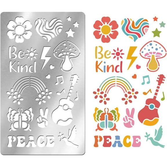 Happy Style Pattern Metal Stencil Heart Rainbow Stainless Steel Reusable Metal Template Cutting Dies Drawing Stencils Tool Template for Wood Carving DIY Scrapbooking Photo Album Decorative Gray