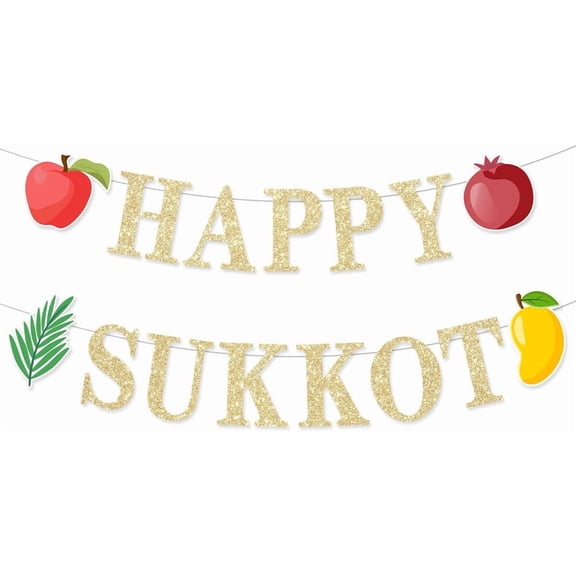 Happy Sukkot Decorations Banner Jewish Holiday Party Supplies Garland Flag for Outdoor Indoor Jute Jewish Bunting Sign for Sukkah Dcor