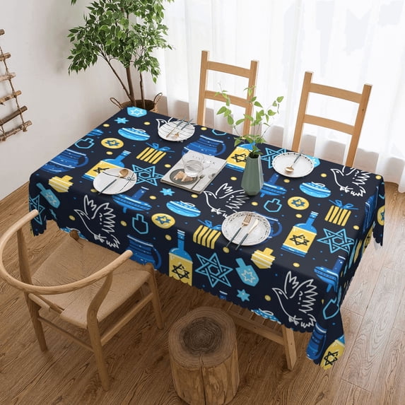 Happy Sukkot Jewish Holiday Tablecloth Rectangle Waterproof Spill-Proof Table Cloth Cover For Kitchen Dining Farmhouse Party Wedding Outdoor Picnic Camping 54x72in