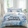 thumbnail image 1 of Happy Summer Duvet Cover Set Full Size, Blue Starfish Shell Seashell Ocean Striped 4 Piece Bedding Set with Zipper Closure & Corner Ties Soft Breathable Comforter Cover for Bedroom, 1 of 9