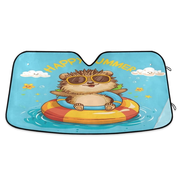 Happy Summer Hedgehog Car Windshield Sun Shade Foldable Car Front Window Visor Heat and UV Protection 55x27.6