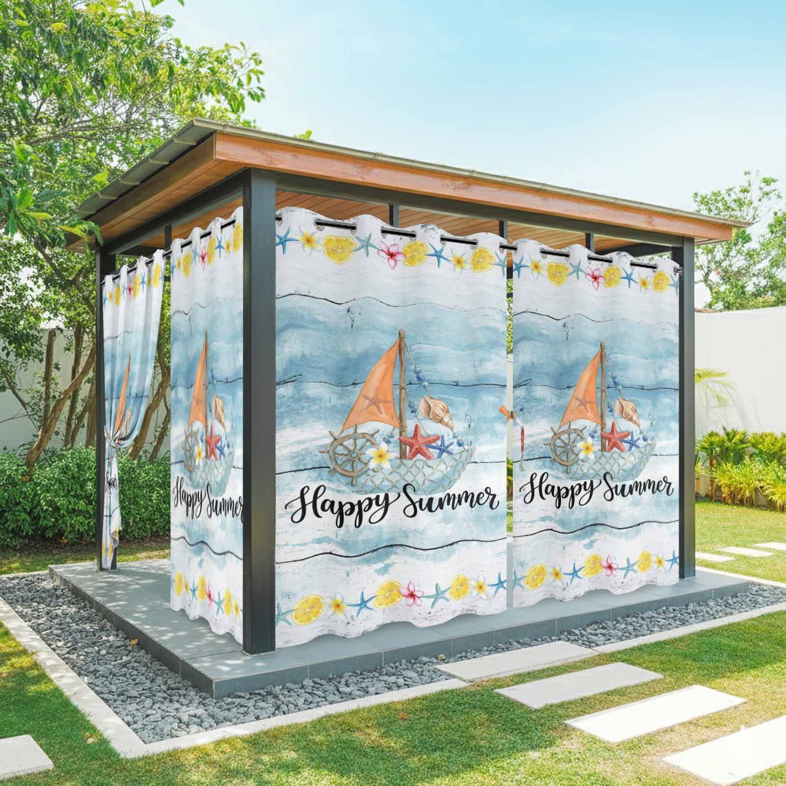 Happy Summer Outdoor Curtains 2 Panels Artistic Sailboats Retro Rudder ...