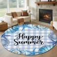 thumbnail image 1 of Happy Summer Round Living Room Rugs 6 ft, Blue Starfish Shell Seashell Oceans Life Plaid Washable Area Rug with Non-Slip Sturdy Edge Binding Round Carpet for Kitchen Office Bedroom, 1 of 9