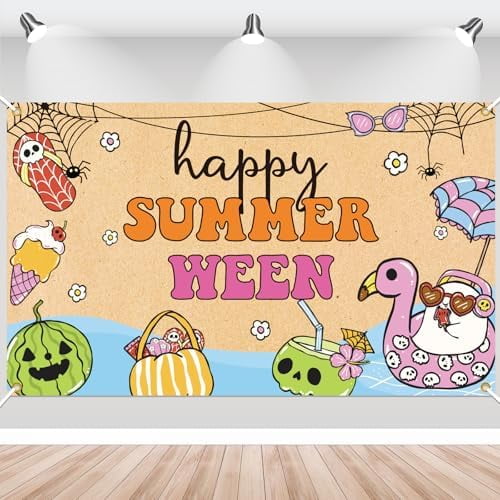 Pool Party Pets Happy Summerween Banner Halloween in Summer Backdrop, Summer Banner ...