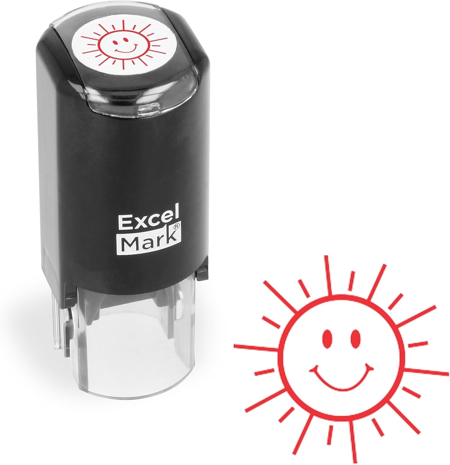 Happy Sun - ExcelMark Round Self-Inking Teacher Stamp - Red Ink
