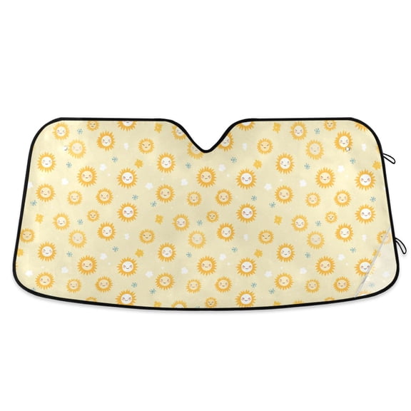 Happy Sun Face Car Windshield Sun Shade Foldable Car Front Window Visor Heat and UV Protection 53x23.5