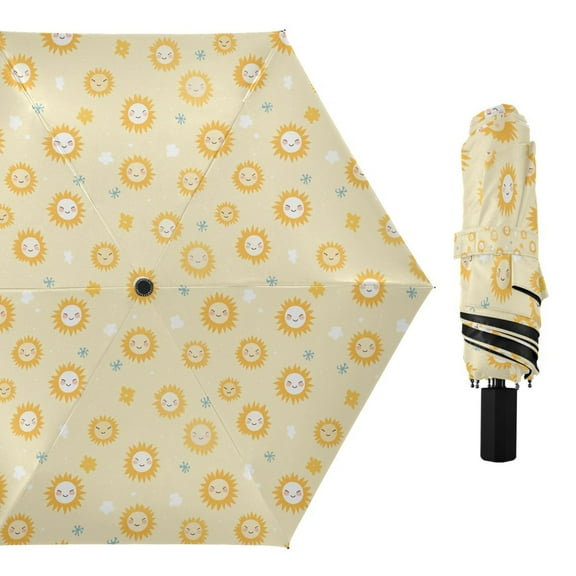 Happy Sun Face Compact Sun Umbrella Windproof Travel Umbrellas for Rain Strong Portable UV Protection