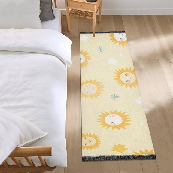 Happy Sun Face Runner Area Rug 2x6 Soft Non-Slip Washable Bedside Carpet for Hallway Bedroom Living Room Home Decor