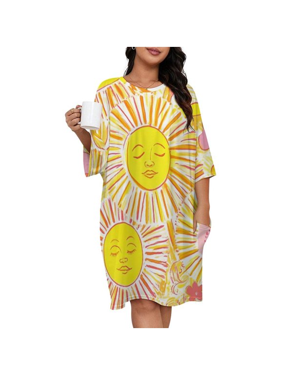 Happy Suns Floral Summer Vibe Sleepshirts For Sleeping Travels Loose Sleepdress Pajama Dress Soft Nightdress Sleepwear