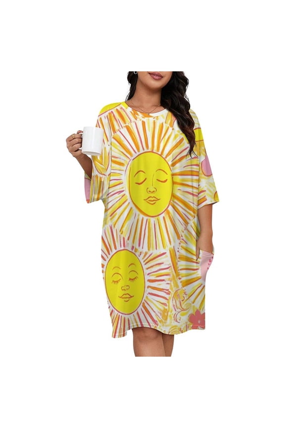 Happy Suns Floral Summer Vibe Sleepshirts For Sleeping Travels Loose Sleepdress Pajama Dress Soft Nightdress Sleepwear