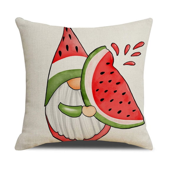 Happy Sweet Summer Time Watermelon Gnome Decorative Throw Pillow Cover 18 x 18, Lemon Watercolor Porch Outdoor Home Decor, Lemonade Seasonal Holiday Farmhouse Sofa Couch Cushion Case