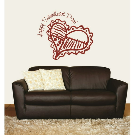 Happy Sweetheart Day - Life Love Quote - Heart Home Bedroom Design - Peel & Stick Sticker - Vinyl Wall Decal 12 X 18 Inches