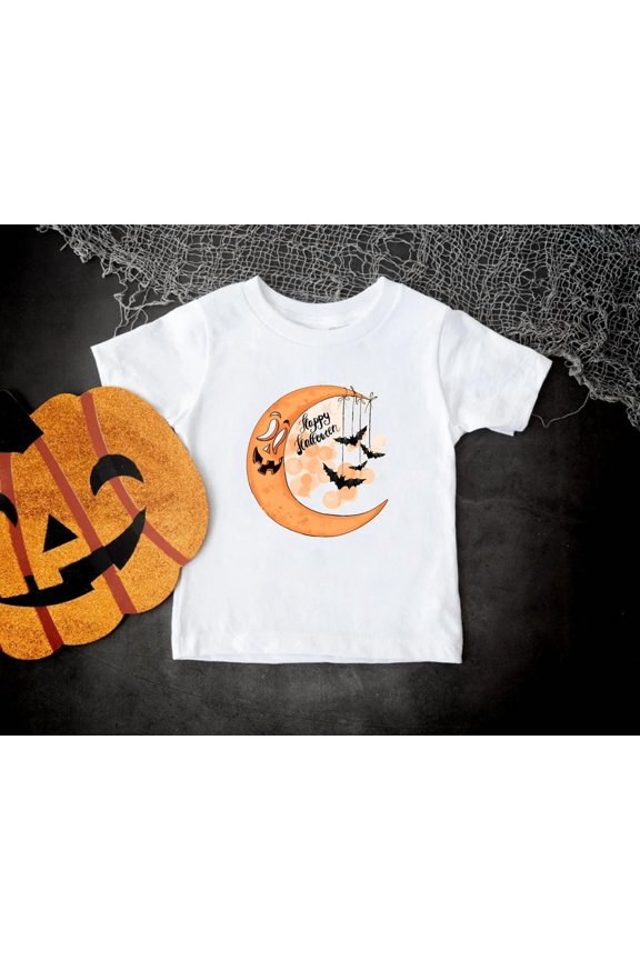 Happy T-Shirt, Cute Party, Spooky Design Tee, Spooky Season Shirt, Blood Moon Bats, Full Size S-5XL
