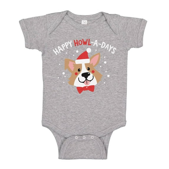 Happy TeesAndTankYou Howladays Christmas Baby Onesie Infant One Piece Bodysuit Newborn Heather Grey