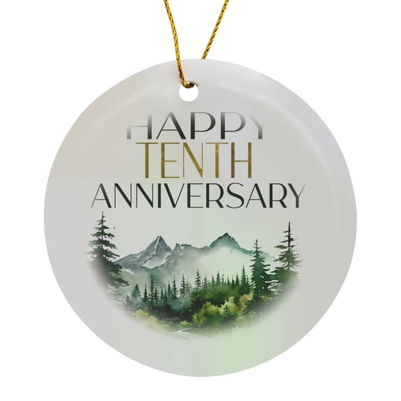 3drose, Happy Tenth Anniversary Forest Scene, Circle Porcelain Ornament