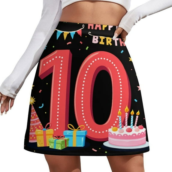 Happy Tenth Birthday Celebration Image Women's High Waist Skirt Stretchy Casual Mini Skirt