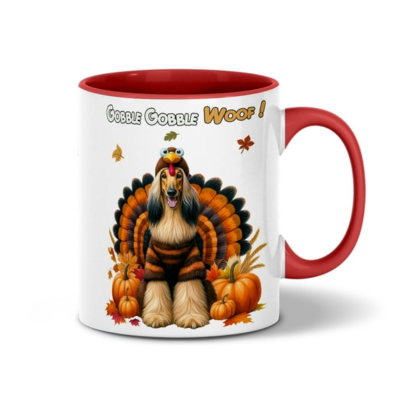 Happy Thanksgiving Afghan Hound Turkey Costume Pumpkins Autumn Leaves 11oz Accent Two-tone Mug Dog Lover Coffee Tea Cup - 130144