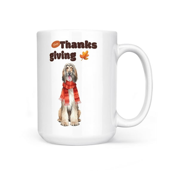 Happy Thanksgiving Afghan Hound with Turkey Pumpkins Autumn Vibes Mug Dog Lover Coffee Tea Cup - 12018