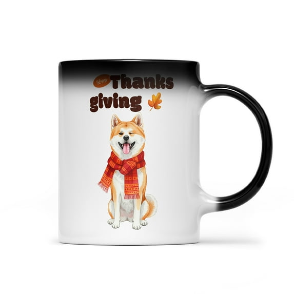 Happy Thanksgiving Akita with Turkey Pumpkins Autumn Vibes Heat Color Changing Mug Inu Dog Lover Magic Coffee Mug - 12018