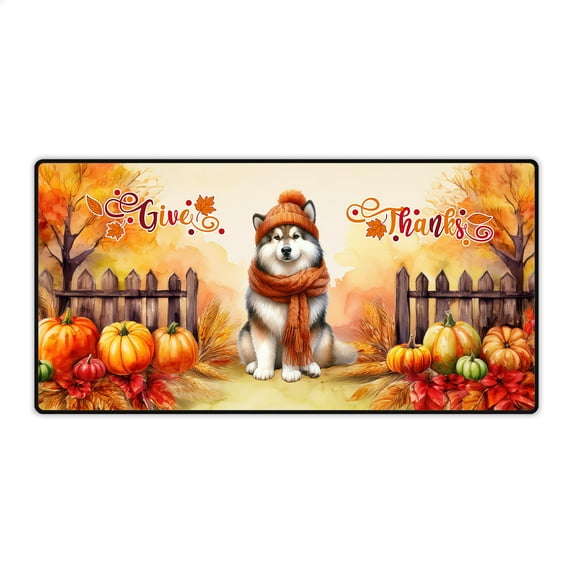 Happy Thanksgiving Alaskan Malamute Give Thanks Fall Beanie Scarf Welcome Desk Mat Full Keyboard Mouse Pad Alaska Mal Dog Lovers Gifts Large Mousepad - 00020