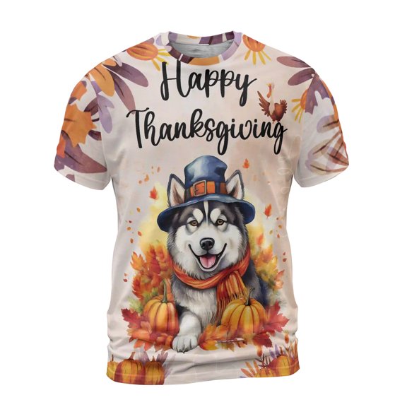 Happy Thanksgiving Alaskan Malamute Welcome Thankful Fall Autumn Pumpkin All Over Print 3D Shirt Unisex Merch Alaska Mal Dog Lovers Gifts - 02021