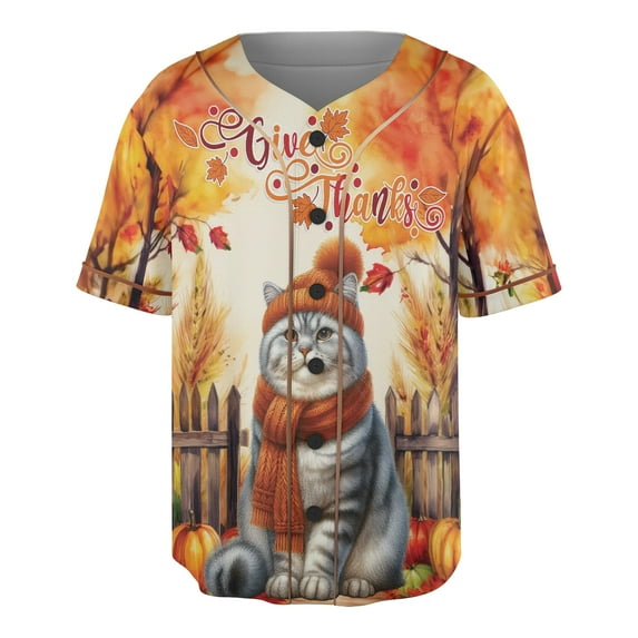 Happy Thanksgiving American Shorthair Give Thanks Fall Beanie Scarf Welcome All Over Print 3D Baseball Shirt Cat Lover Kitten Owner Gifts Softball Sport - 00020
