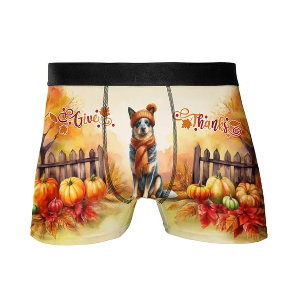 Happy Thanksgiving Australian Cattle Dog Give Thanks Fall Beanie Scarf Welcome All Over Print Boxer Briefs Underwear for Men Dad Heeler Lover Gifts - 00020