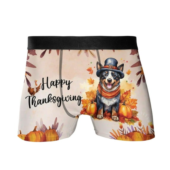 Happy Thanksgiving Australian Cattle Dog Welcome Thankful Fall Autumn Pumpkin All Over Print Boxer Briefs Underwear for Men Dad Heeler Lover Gifts - 02021