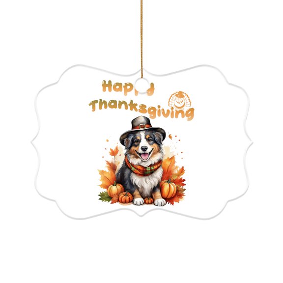 Happy Thanksgiving Australian Shepherd Welcome Thankful Fall Autumn Pumpkin Acrylic Benelux Ornament Aussie Dog Lover Gifts Home Tree Decor - 02021